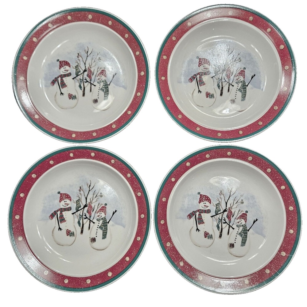 Set of 4 Royal Seasons Stoneware Snowman‎ Holiday Plates 6 1/2" Side Salad Bread